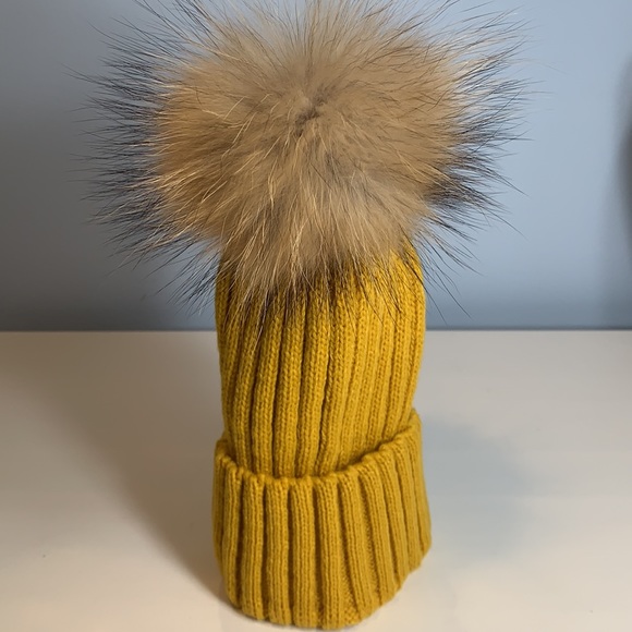 Yellow Knit Beanie with Removable Pom Pom - Picture 5 of 5